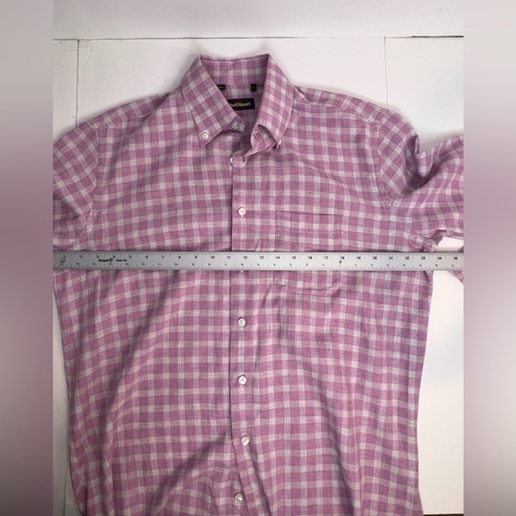 Paul Stuart‎ button Down Shirt Long Sleeve purple Plaid Size large Made In Italy - Picture 4 of 5
